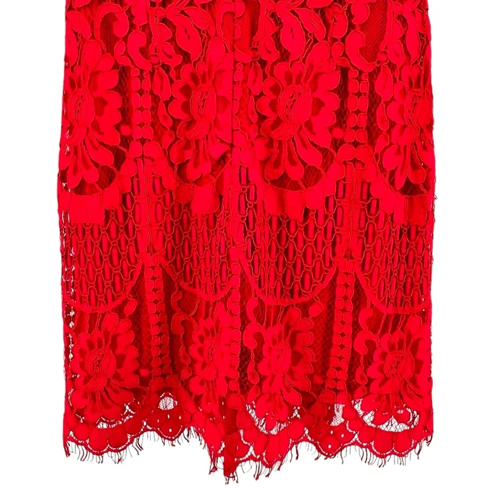 Lulus Pearson Red Lace Dress Sz M Eyelet Lace Flutter Short Dress Sleeve V Back